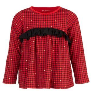 Baby Girls Red & Black Long Sleeve Checked Ruffle Top